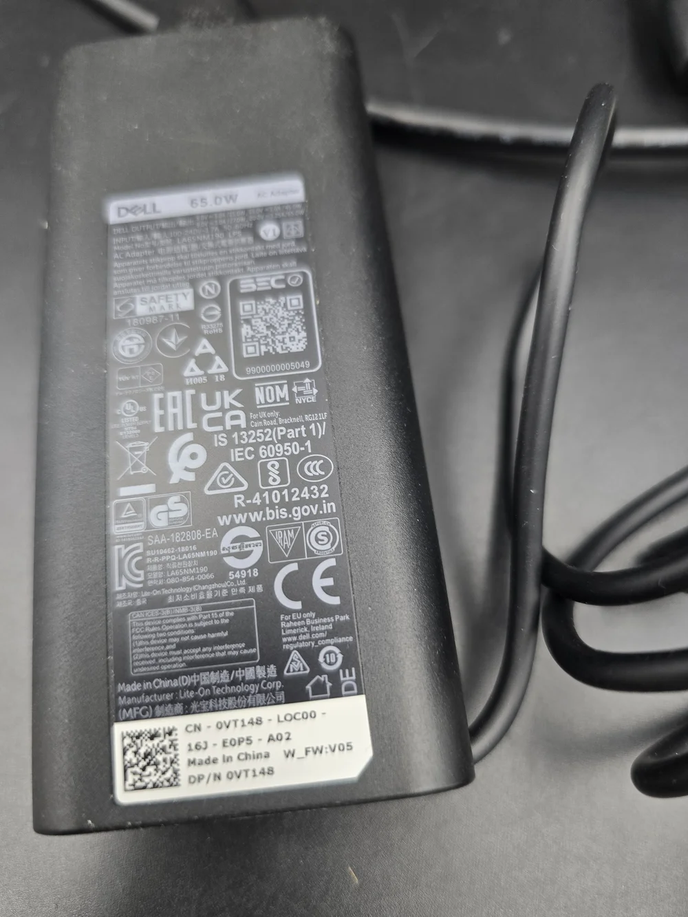 Dell Black AC Power Adapter with Cable